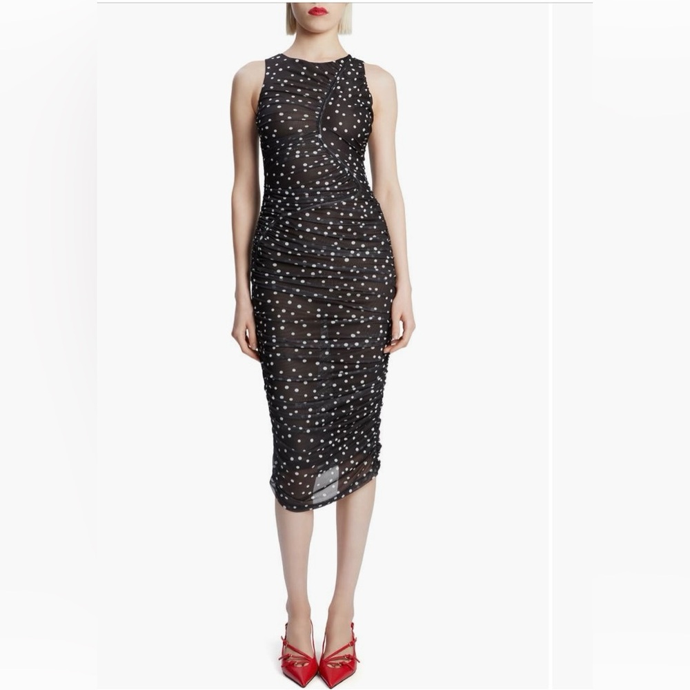 Bardot Black‎ and White Polka Dot Mesh Midi Dress Size S